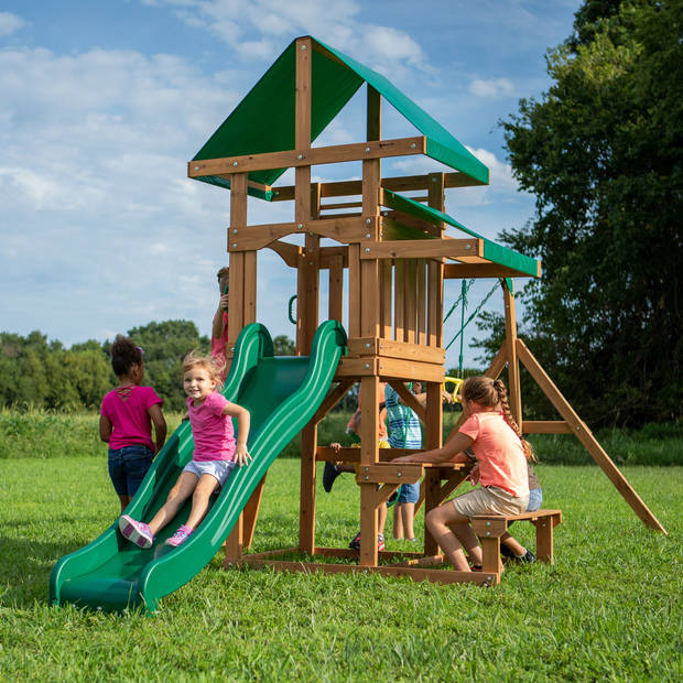 Backyard Discovery Belmont speeltoestel / speeltoren compleet Inc. schommels / glijbaan / zandbak / picknicktafel