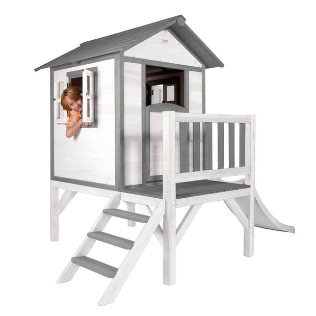 AXI Speelhuis Beach Lodge XL Wit met witte glijbaan Speelhuis op palen met veranda gemaakt van FSC hout