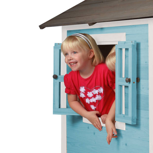 AXI Speelhuis Beach Lodge XL Blauw met rode glijbaan Speelhuis op palen met veranda gemaakt van FSC hout