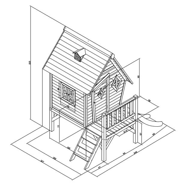 AXI Speelhuis Cabin XL Wit met blauwe glijbaan Speelhuis op palen met veranda gemaakt van FSC hout
