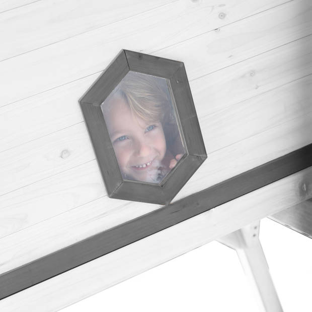 AXI Speelhuis Cabin XL Wit met paarse glijbaan Speelhuis op palen met veranda gemaakt van FSC hout