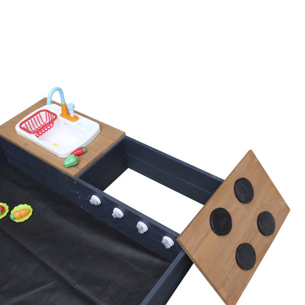 AXI Kelly Zandbak van hout met speelkeuken incl. gootsteen & accessoires Zandbak voor kinderen met gronddoek &