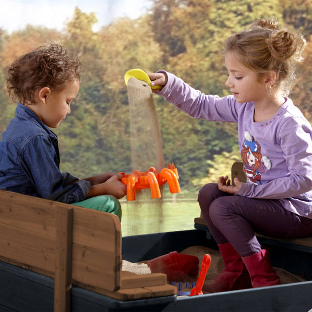 AXI Ella XL Zandbak van FSC hout met bankjes & deksel Zandbak voor kinderen in antraciet & bruin