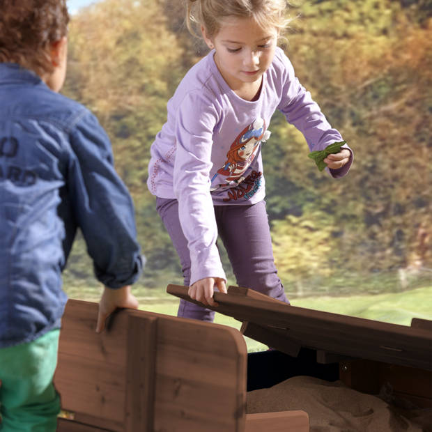 AXI Ella XL Zandbak van FSC hout met bankjes & deksel Zandbak voor kinderen in antraciet & bruin