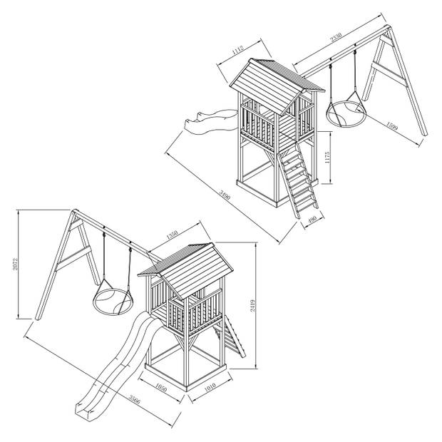 AXI Beach Tower Speeltoestel van hout in Grijs en Wit Speeltoren met zandbak, nestschommel en witte glijbaan