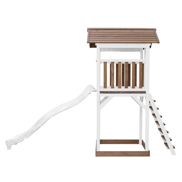 AXI Beach Tower Speeltoestel van hout in Bruin en Wit Speeltoren met zandbak en witte glijbaan