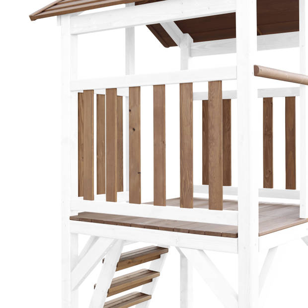 AXI Beach Tower Speeltoestel van hout in Bruin en Wit Speeltoren met zandbak, nestschommel en witte glijbaan