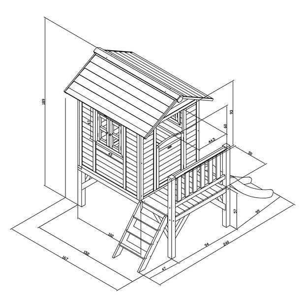 AXI Speelhuis Beach Lodge XL Grijs met rode glijbaan Speelhuis op palen met veranda gemaakt van FSC hout