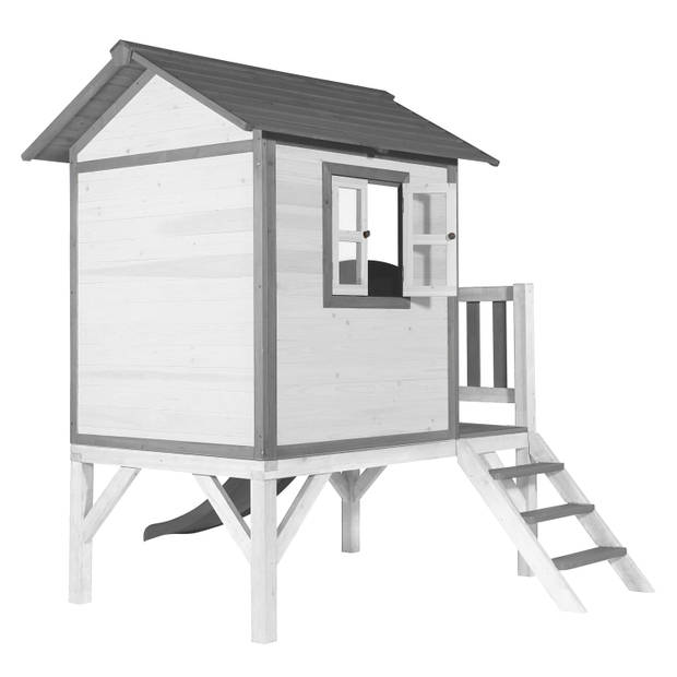 AXI Speelhuis Beach Lodge XL Wit met AXI Lodge XL Speelhuis Klassiek - Grijze Glijbaan Speelhuis op palen met veranda