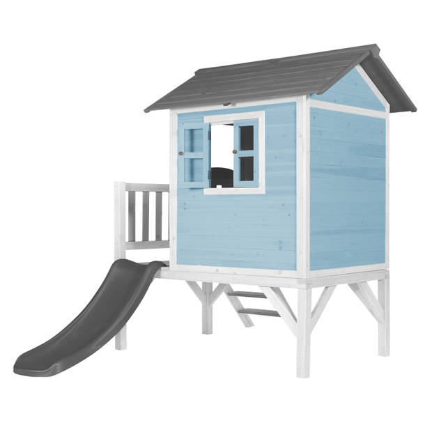 AXI Speelhuis Beach Lodge XL Blauw met AXI Lodge XL Speelhuis Caribisch blauw - Grijze Glijbaan Speelhuis op palen met
