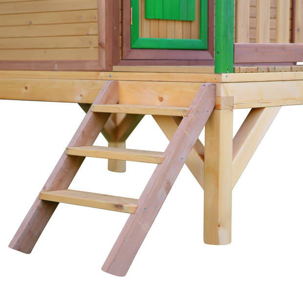AXI Tom Speelhuis op palen & witte glijbaan Speelhuisje voor de tuin / buiten in bruin & groen van FSC hout