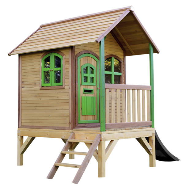 AXI Tom Speelhuis op palen & grijze glijbaan Speelhuisje voor de tuin / buiten in bruin & groen van FSC hout