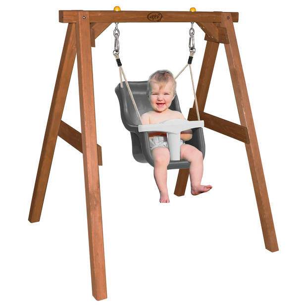 AXI Baby Schommel met Houten Frame & Zitje in Grijs/Wit Babyschommel van Hout in bruin