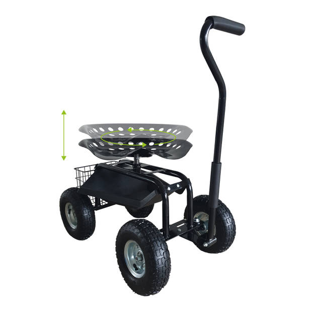 AXI AG22 Tuinkrukje op wielen voor de tuin in Zwart Tuinkruk / Knielkruk van metaal met maximale belasting van 150 kg