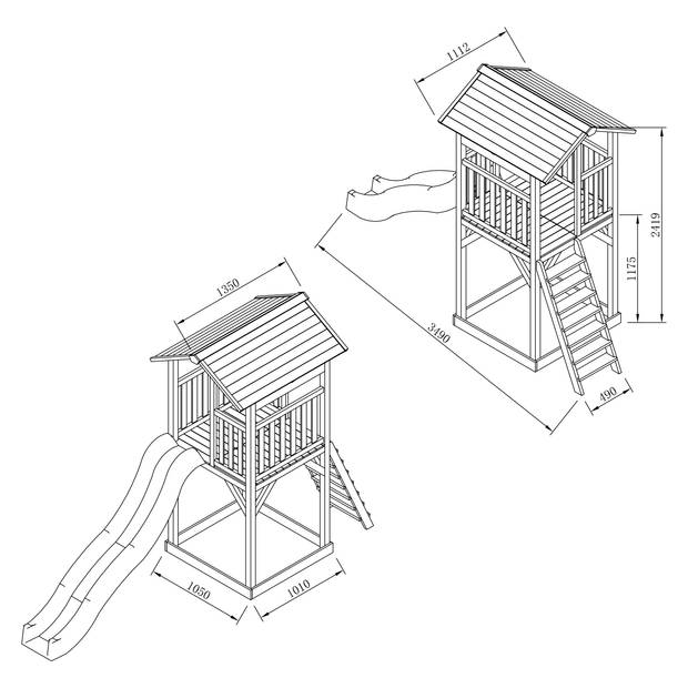 AXI Beach Tower Speeltoestel van hout in Bruin en Wit Speeltoren met zandbak en grijze glijbaan