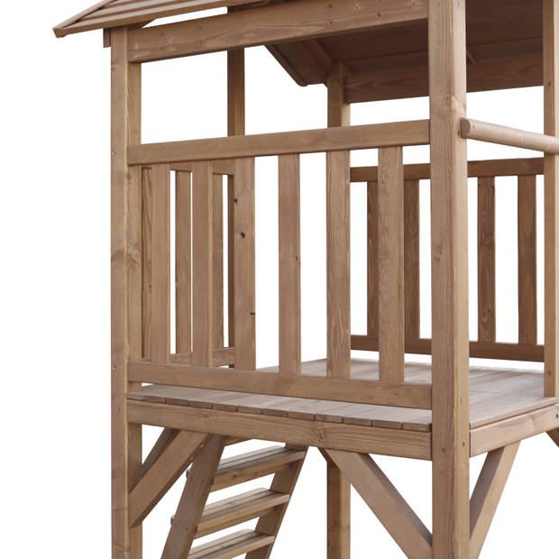 AXI Beach Tower Speeltoestel van hout in Bruin Speeltoren met zandbak en grijze glijbaan