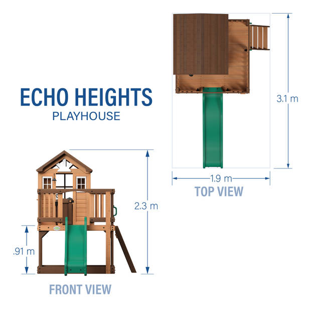 Backyard Discovery Echo Heights Speelhuis op palen en groene glijbaan, speelkeuken, zandbak & veranda Speelhuisje voor