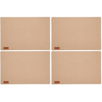 6x stuks rechthoekige placemats met ronde hoeken polyester beige 30 x 45 cm - Placemats