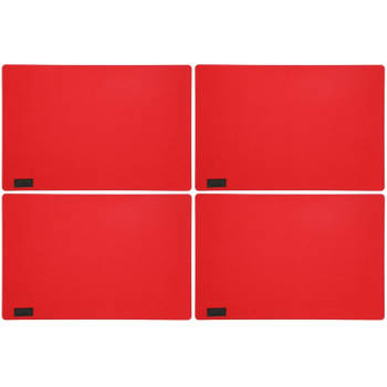 4x stuks rechthoekige placemats met ronde hoeken polyester rood 30 x 45 cm - Placemats