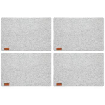6x stuks rechthoekige placemats met ronde hoeken polyester licht grijs 30 x 45 cm - Placemats