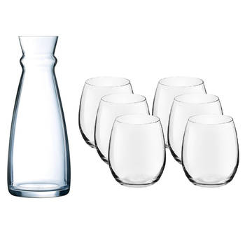 Glazen schenkkan/karaf 1 liter met 6x waterglazen 390 ml - Schenkkannen