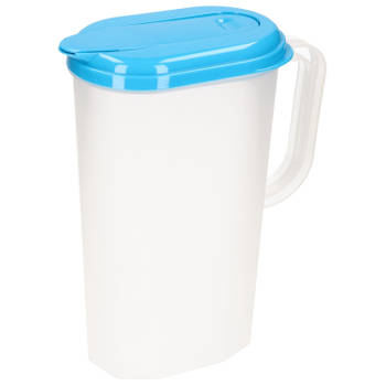 Waterkan/sapkan transparant/blauw met deksel 2 liter kunststof - Schenkkannen