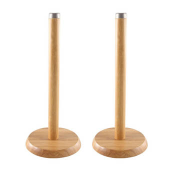 2x stuks bamboe houten keukenrolhouders rond 14 x 32 cm - Keukenrolhouders
