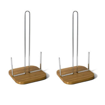 2x stuks keukenrolhouders metaal/bamboe 31 cm - Keukenrolhouders