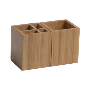 2x stuks Bamboe houten keukengerei houder vierkant 10 x 8 cm - Keukenhulphouders