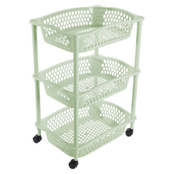 Keuken opberg trolleys/roltafels met 3 manden 62 cm mintgroen - Opberg trolley