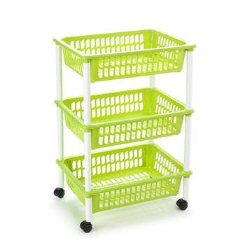 Opberg organiser trolleys/roltafels met 3 manden 62 cm in het groen - Opberg trolley