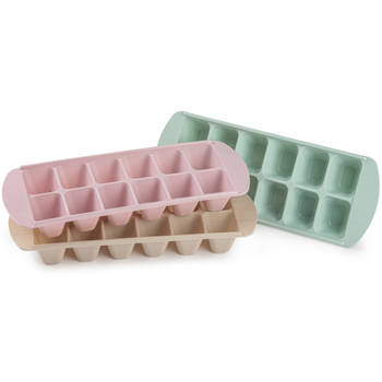 3x stuks IJsblokjes/ijsklontjes maken bakjes in 3 pastel kleuren 29 x 11 cm - IJsblokjesvormen