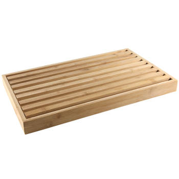 Bamboe houten brood snijplank met kruimel opvangbak bruin 42 cm - Snijplanken