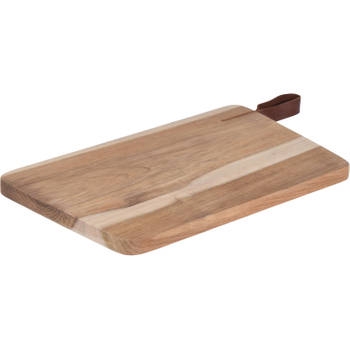 Houten snijplank/serveerplank met leren hengsel 30 cm - Snijplanken