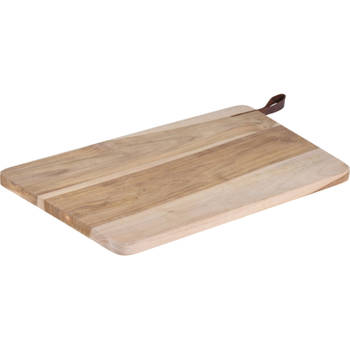 Houten snijplank/serveerplank met leren hengsel 40 cm - Snijplanken