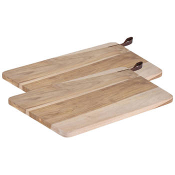 Set van 2x stuks houten snijplanken/serveerplanken met leren hengsel 40 cm - Snijplanken