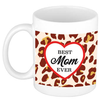 Best mom ever panterprint cadeau mok / beker wit - feest mokken