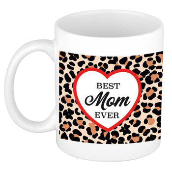 Best mom ever luipaardprint cadeau mok / beker wit - feest mokken