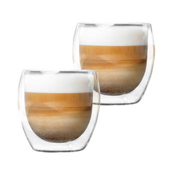 Set van 2x stuks dubbelwandige koffieglazen/theeglazen 250 ml - Koffie- en theeglazen
