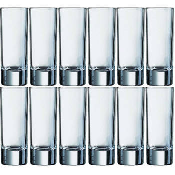 12x Stuks shotglazen/shotglaasjes van glas 65 ml - Shotglaasjes