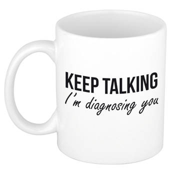 Keep talking diagnosing kado mok / beker wit - Psychologie geslaagd / afstudeer cadeau - feest mokken