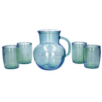 Glazen drink set blauw met schenkkan en 4 glazen - Drinkglazen