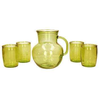 Glazen drink set geel met schenkkan en 4 glazen - Drinkglazen