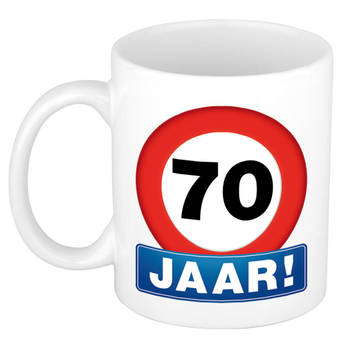 Verkeersbord mok/ beker 70 jaar - Verjaardagsmokken - feest mokken