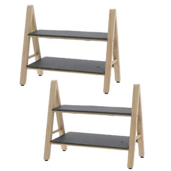 Set van 2x stuks dubbele Leisteen/bamboe serveerplank voor voedsel en hapjes 32 x 17 x 26 cm - Kaasplankjes