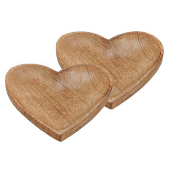 Set van 2x stuks serveerplanken/dienbladen van mangohout hartvorm 20 cm - Dienbladen