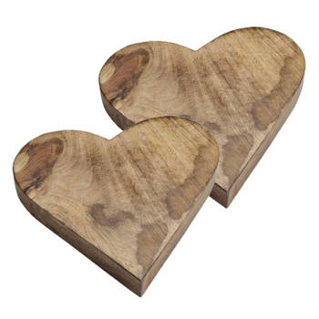 Set van 2x stuks houten serveerplank/dienbladen hartvorm 26 cm - Dienbladen