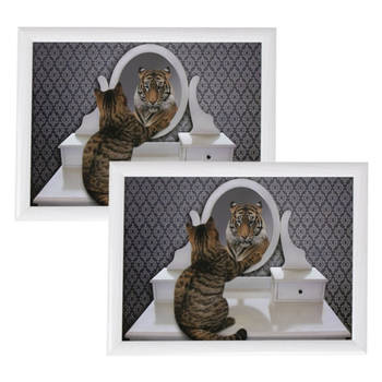 2x stuks schootkussens/laptrays grappige kat en tijger print 43 x 33 cm - Dienbladen