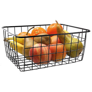 Fruitschaal/fruitmand klein staaldraad zwart 15 x 20 x 8 cm - Fruitschalen