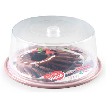 Ronde taart/gebak bewaardoos transparant 32 x 15 cm met roze bodem - Taartplateaus